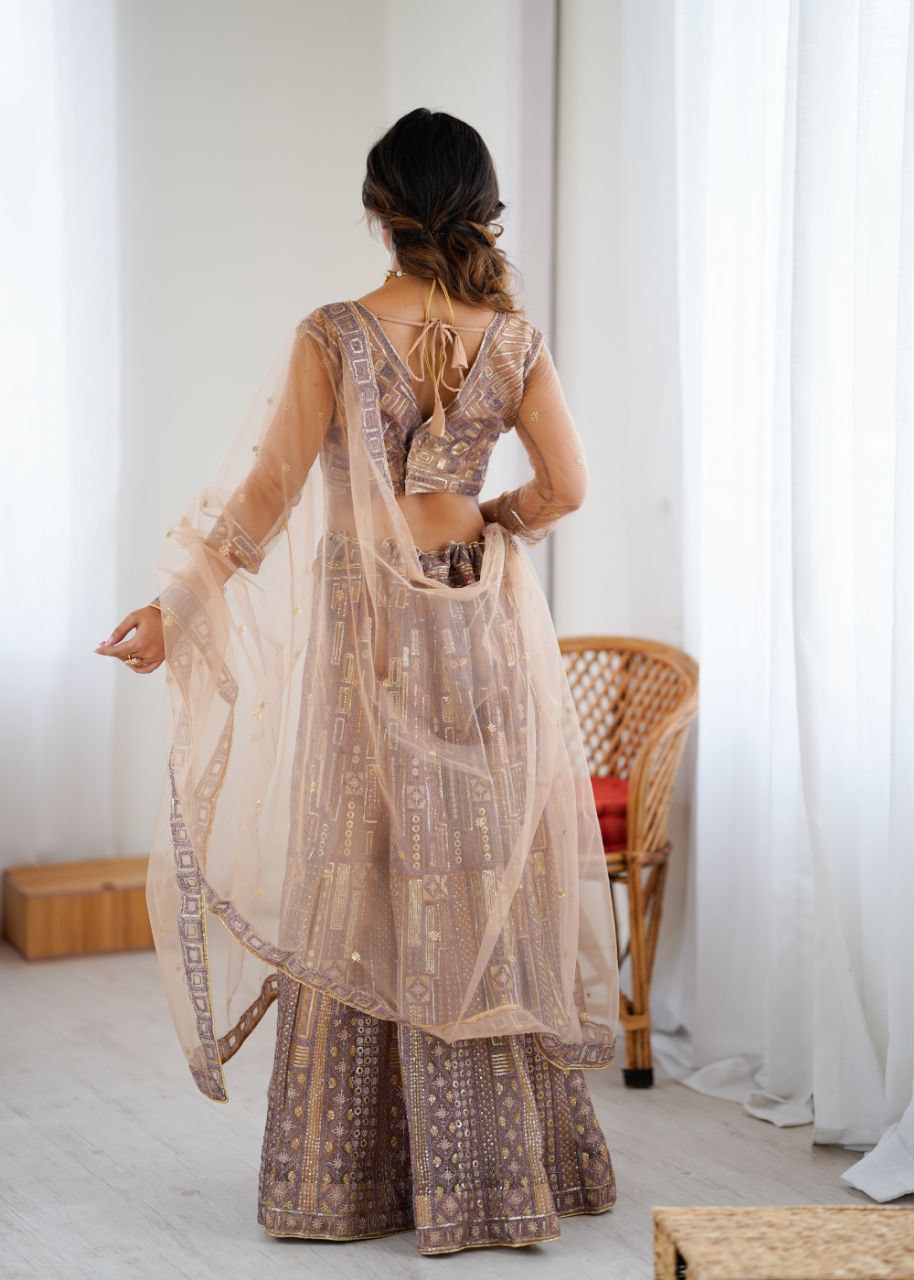 Premium Butterfly Net Lehenga with Heavy Embroidery & Sequins – Semi-Stitched with Dupatta